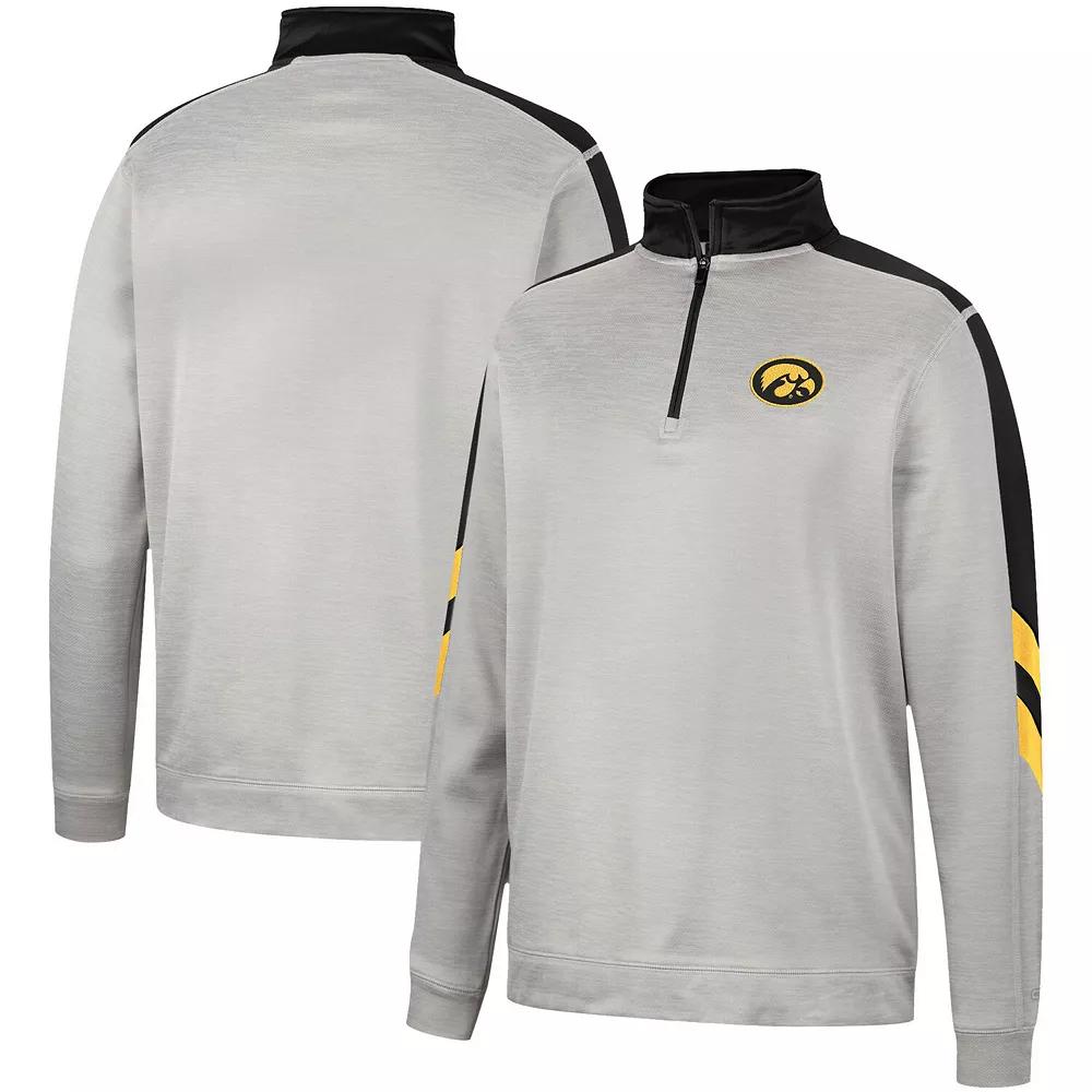 Men's Colosseum Gray/Black Iowa Hawkeyes Bushwood Fleece Quarter-Zip Jacket,  Product Image