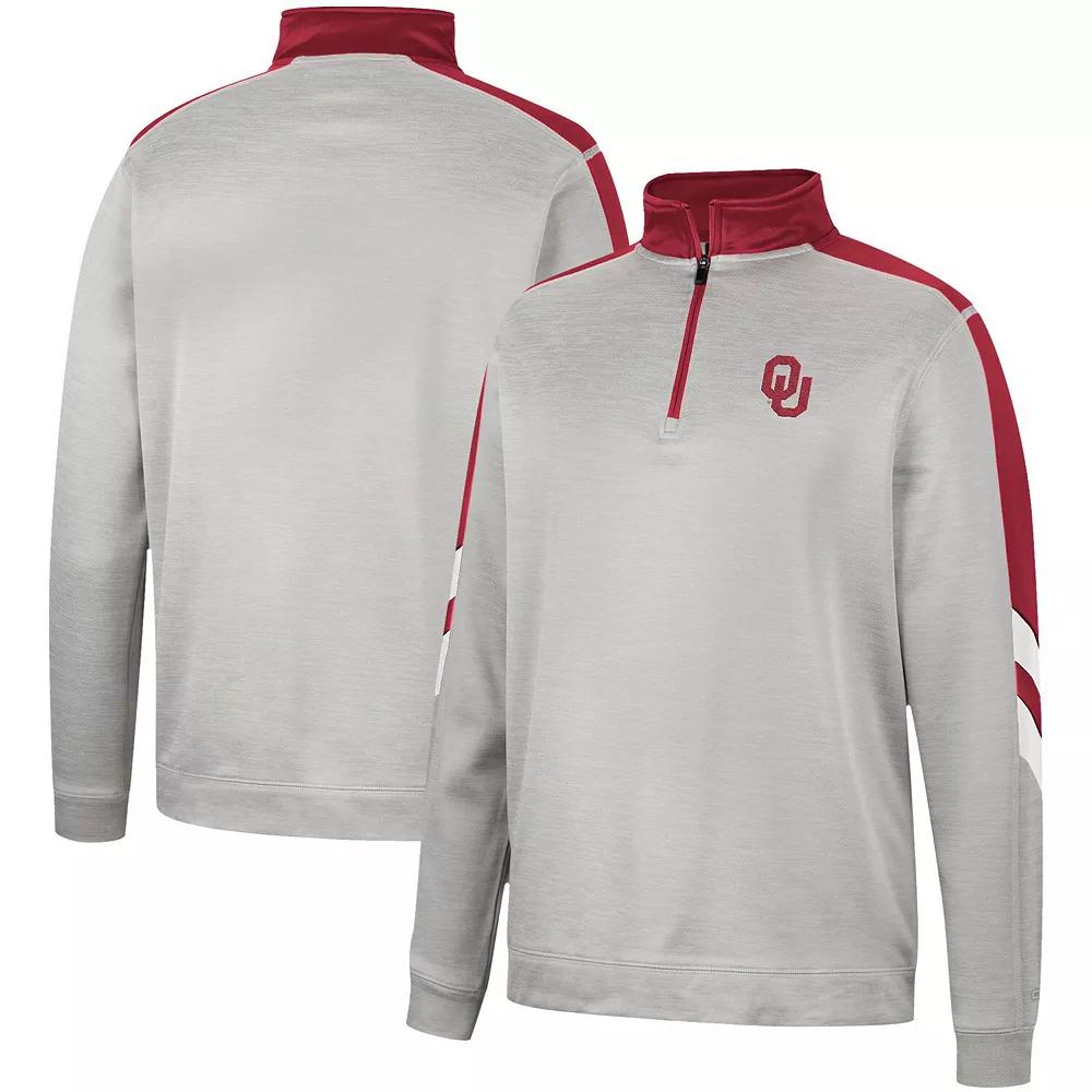 Men's Colosseum Gray/Crimson Oklahoma Sooners Bushwood Fleece Quarter-Zip Jacket, Size: Large, Grey Product Image