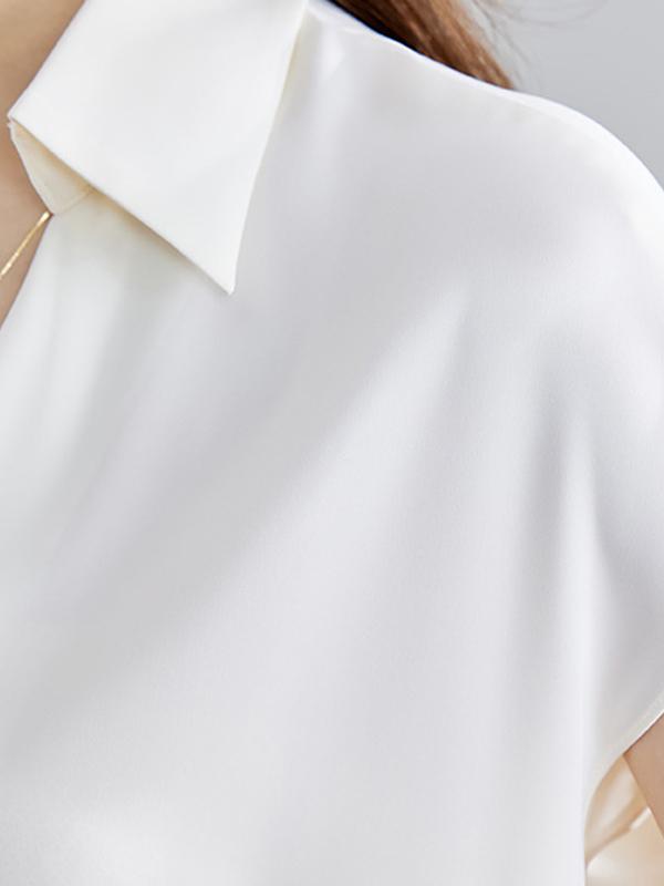 Loose Raglan Sleeve Solid Color Split-Joint Lapel Blouses&Shirts Tops Product Image