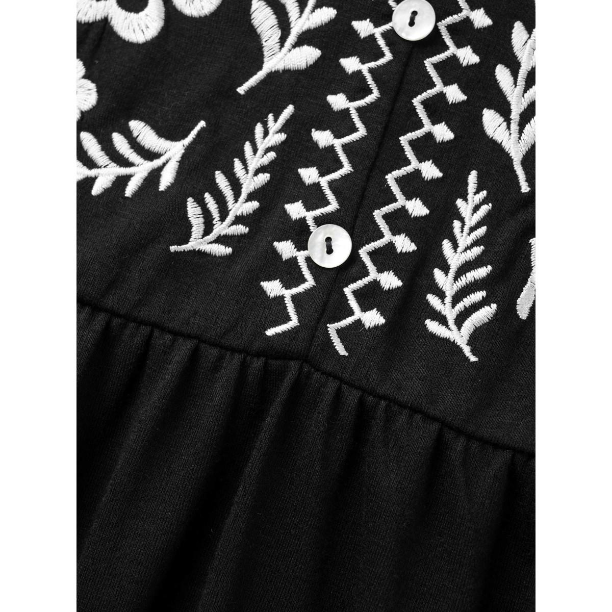 Plus Size Floral Embroidered Tie Knot T-shirt Black Women Elegant Tie knot Natural Flowers Round Neck Everyday T-shirts BloomChic 14-16/1X Product Image