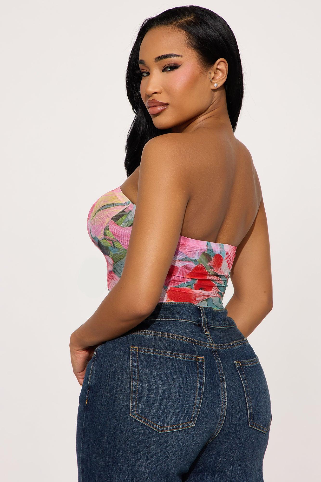 Serene Atmosphere Mesh Tube Top - Pink/combo Product Image