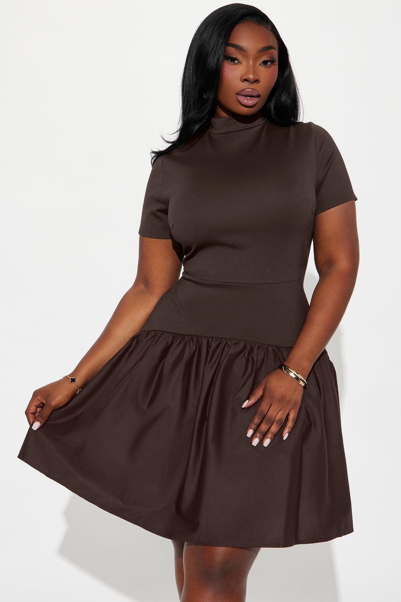 Kennedy Short Sleeve Drop Waist Mini Dress - Chocolate Product Image