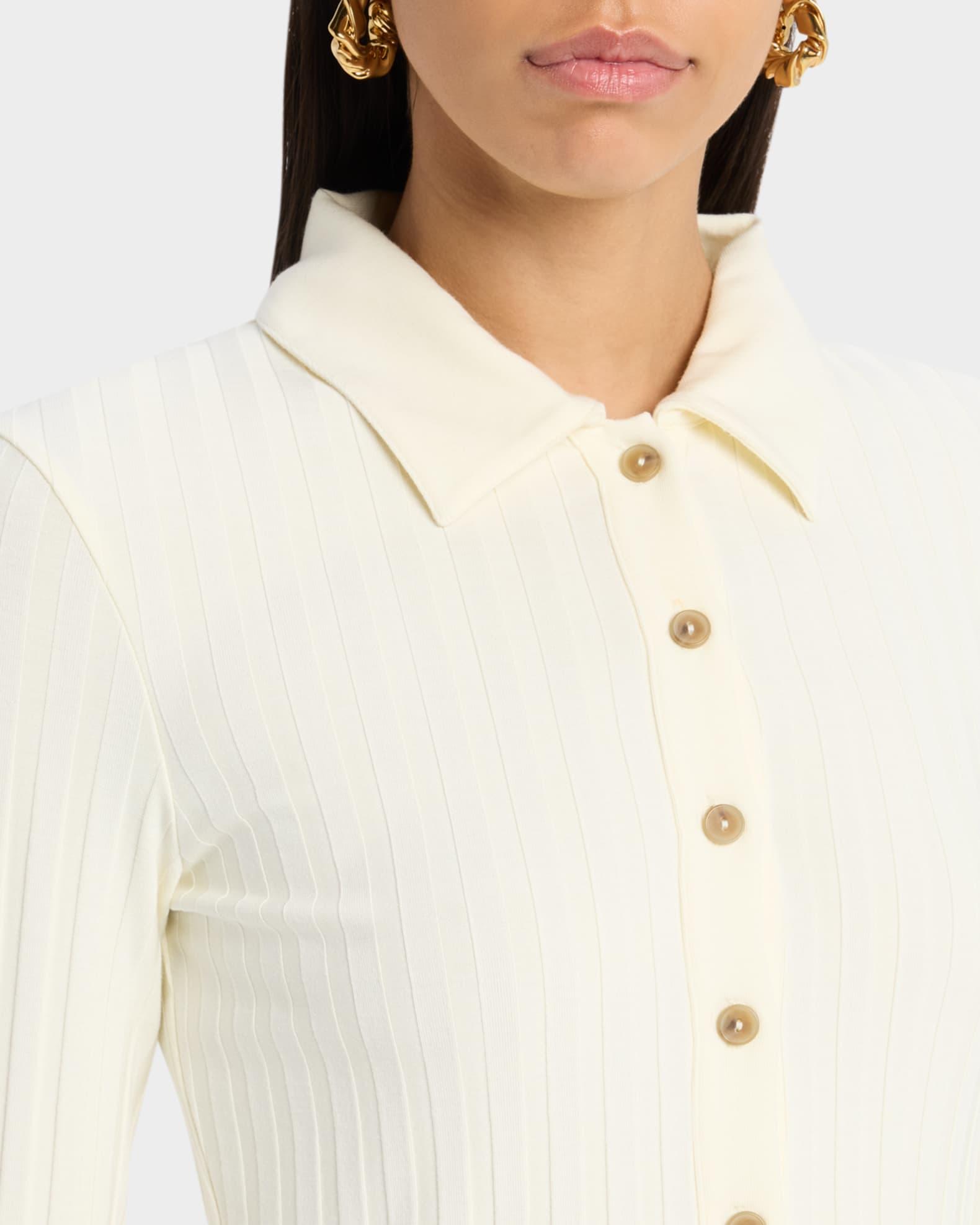 Long-Sleeve Ribbed Button-Front Top Product Image