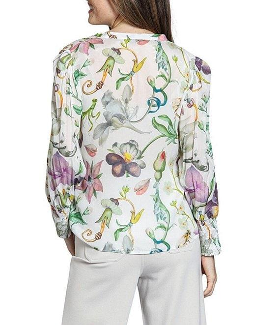 APNY Woven Printed Split V-Neck Long Sleeve Blouse Product Image