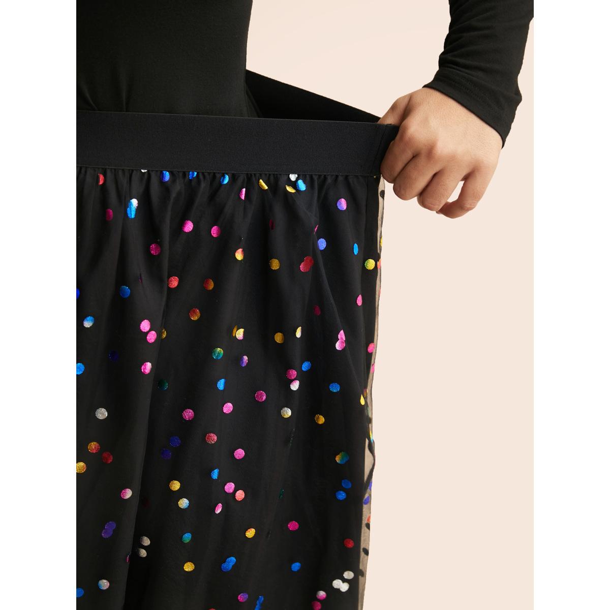 Plus Size Sequin Polka Dot Tiered Mesh Skirt Women Burgundy Cocktail Tiered Loose No stretch Side seam pocket Party Skirts BloomChic 14-16/1X Product Image