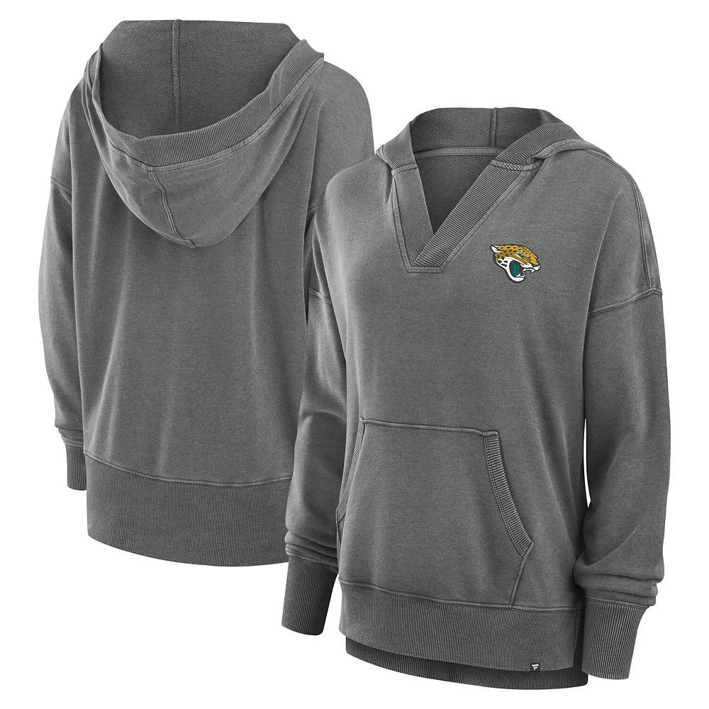 Women's Fanatics Heather Charcoal Jacksonville Jaguars Initiative Snow Wash French Terry V-Neck Pullover Hoodie,  Product Image