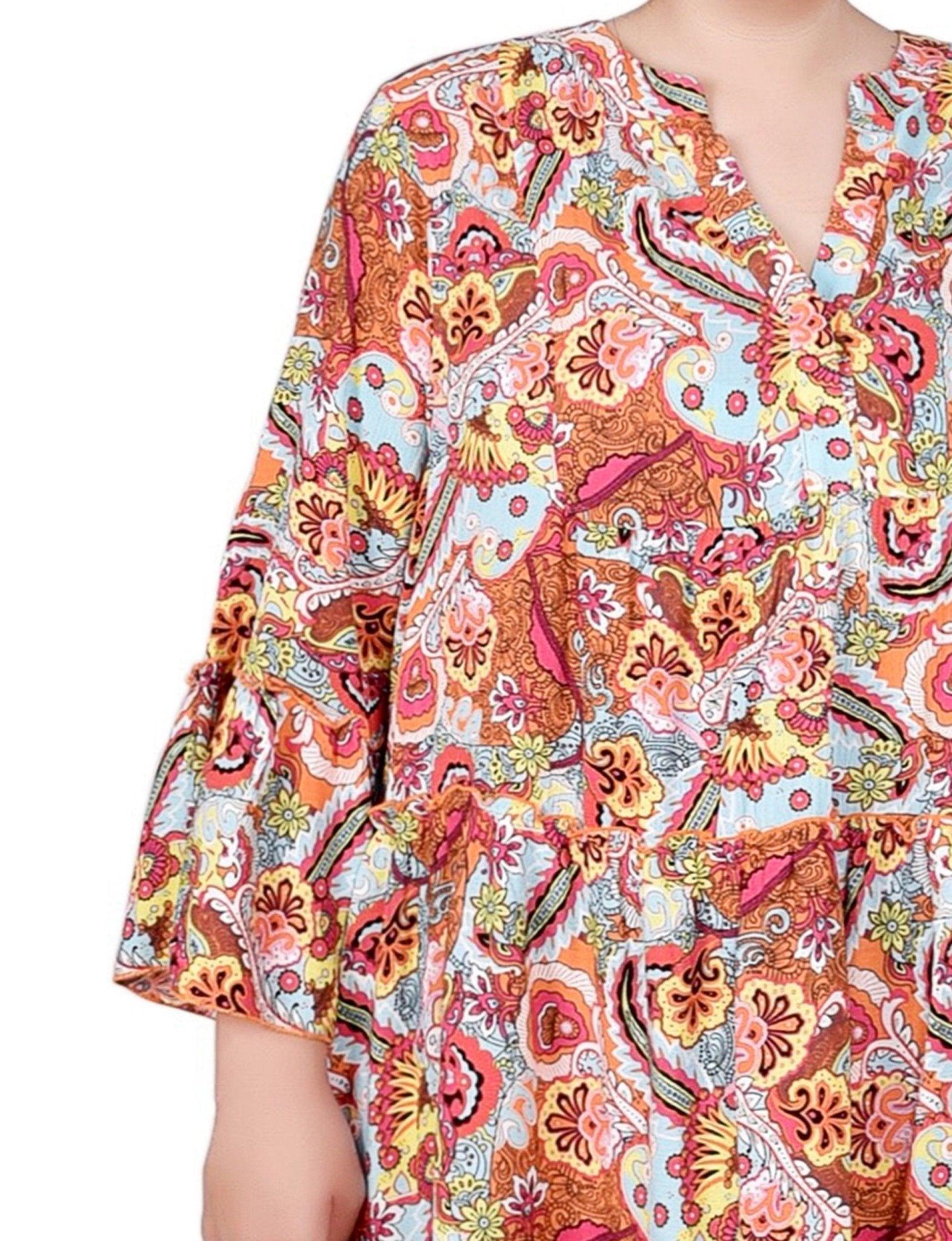 Blue Orange Paisley 3/4 Sleeve Tiered Dress - Plus Product Image