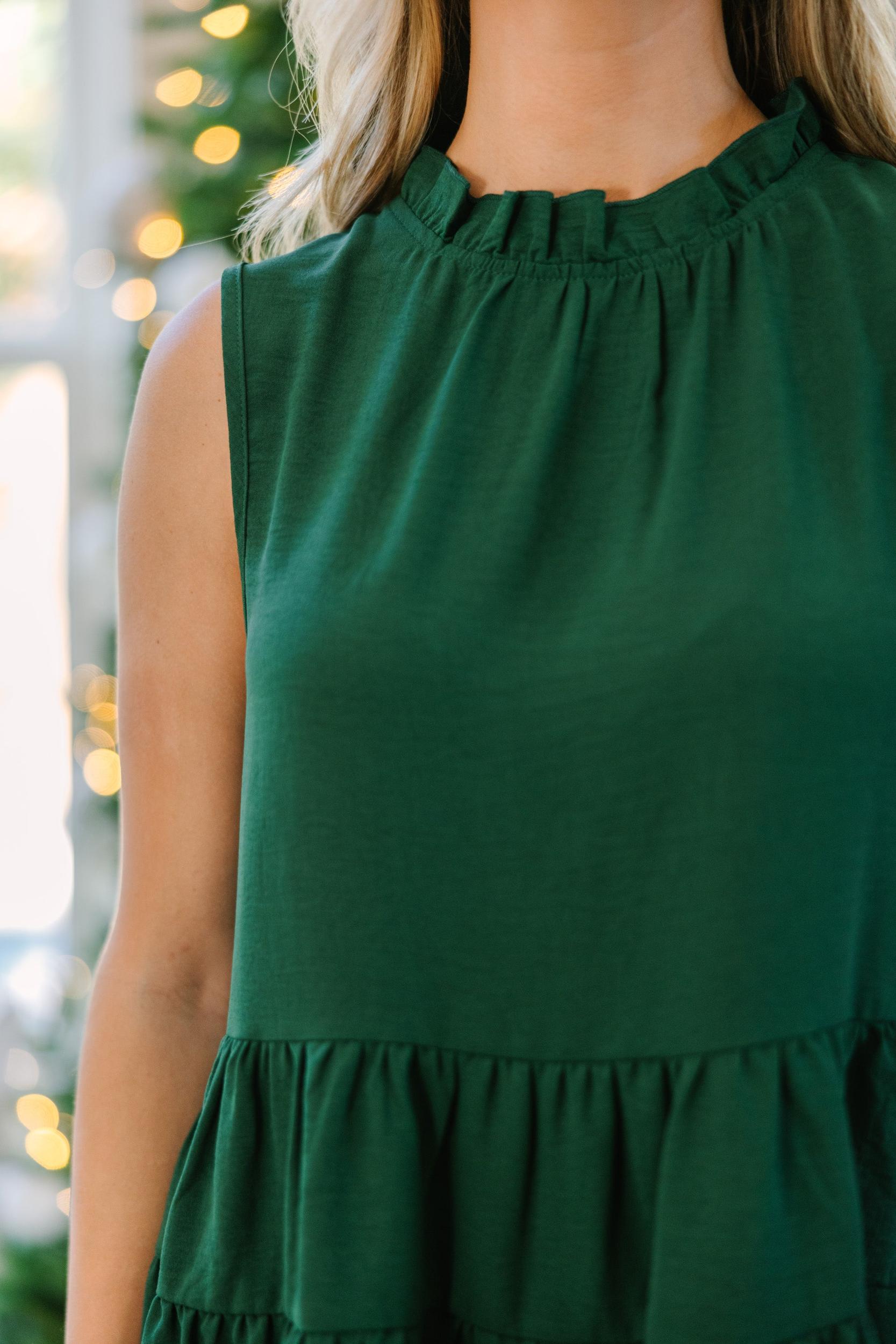 Make It Happen Hunter Green Ruffled Tank Female Product Image