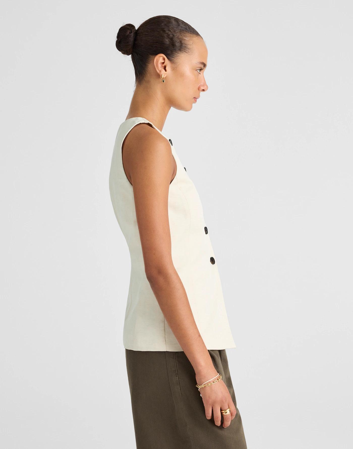 Crewneck Cutaway Vest in Drapey Twill Product Image