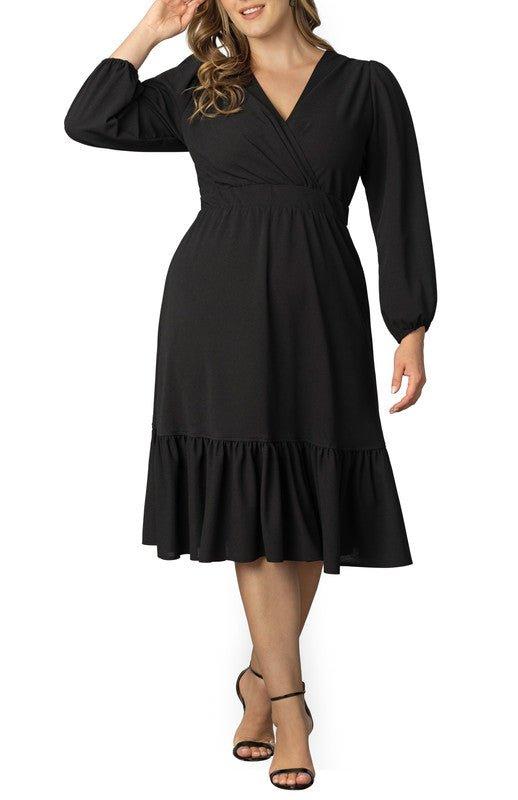 Portia Solid Long Sleeve Cocktail Dress - Plus Product Image