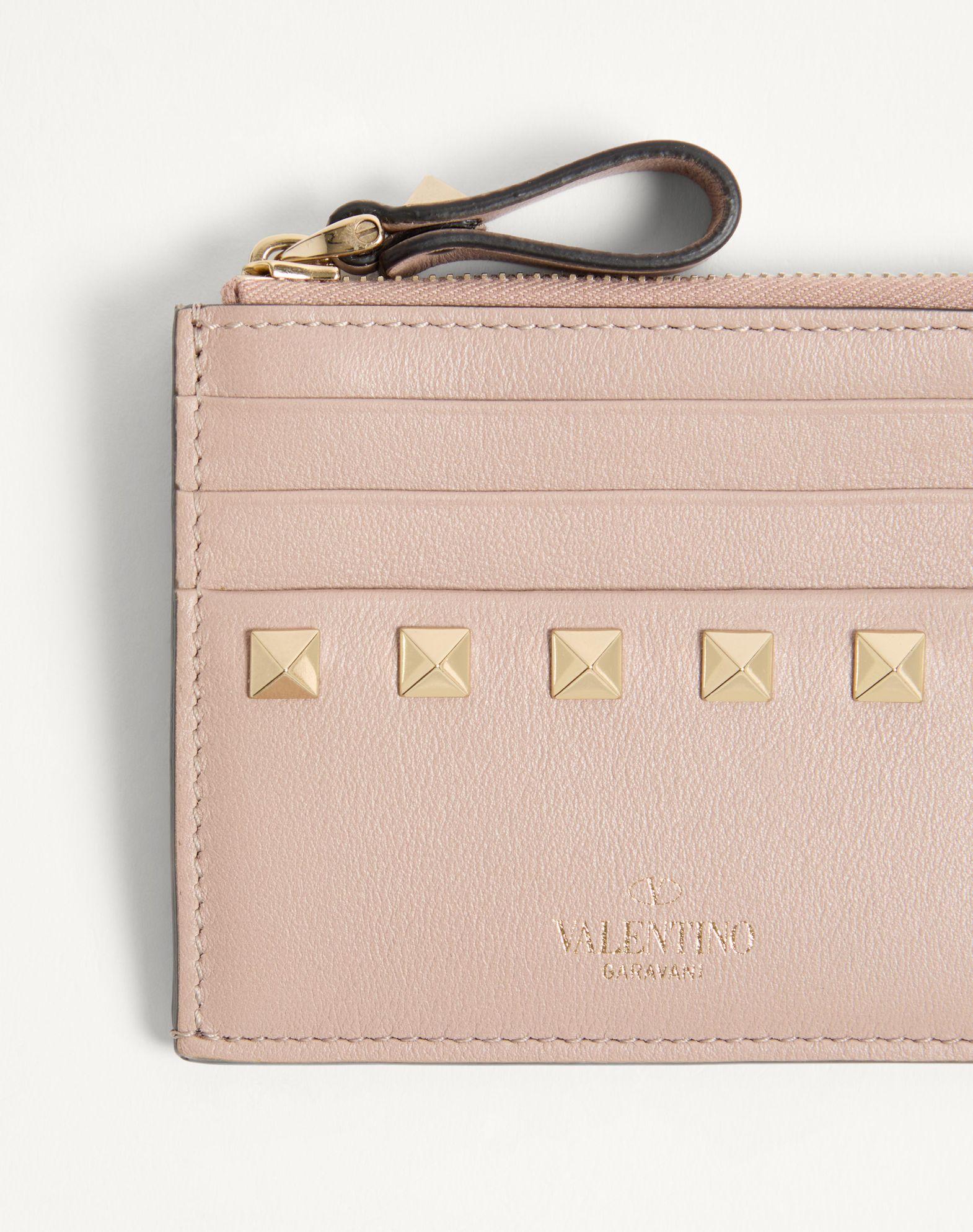 Rockstud Calfskin Cardholder With Zipper Product Image