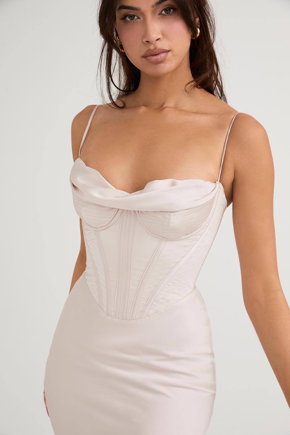 Myrna  crystal satin corset midi dress Product Image