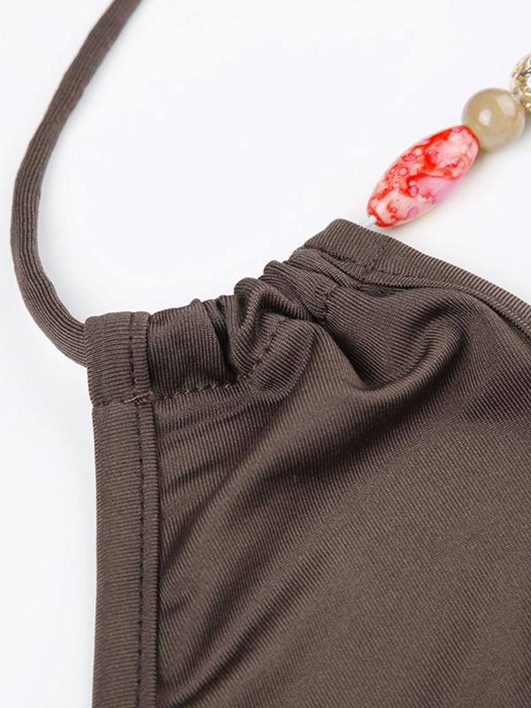 V Neck Bead Connected Backless Halter Vest Product Image