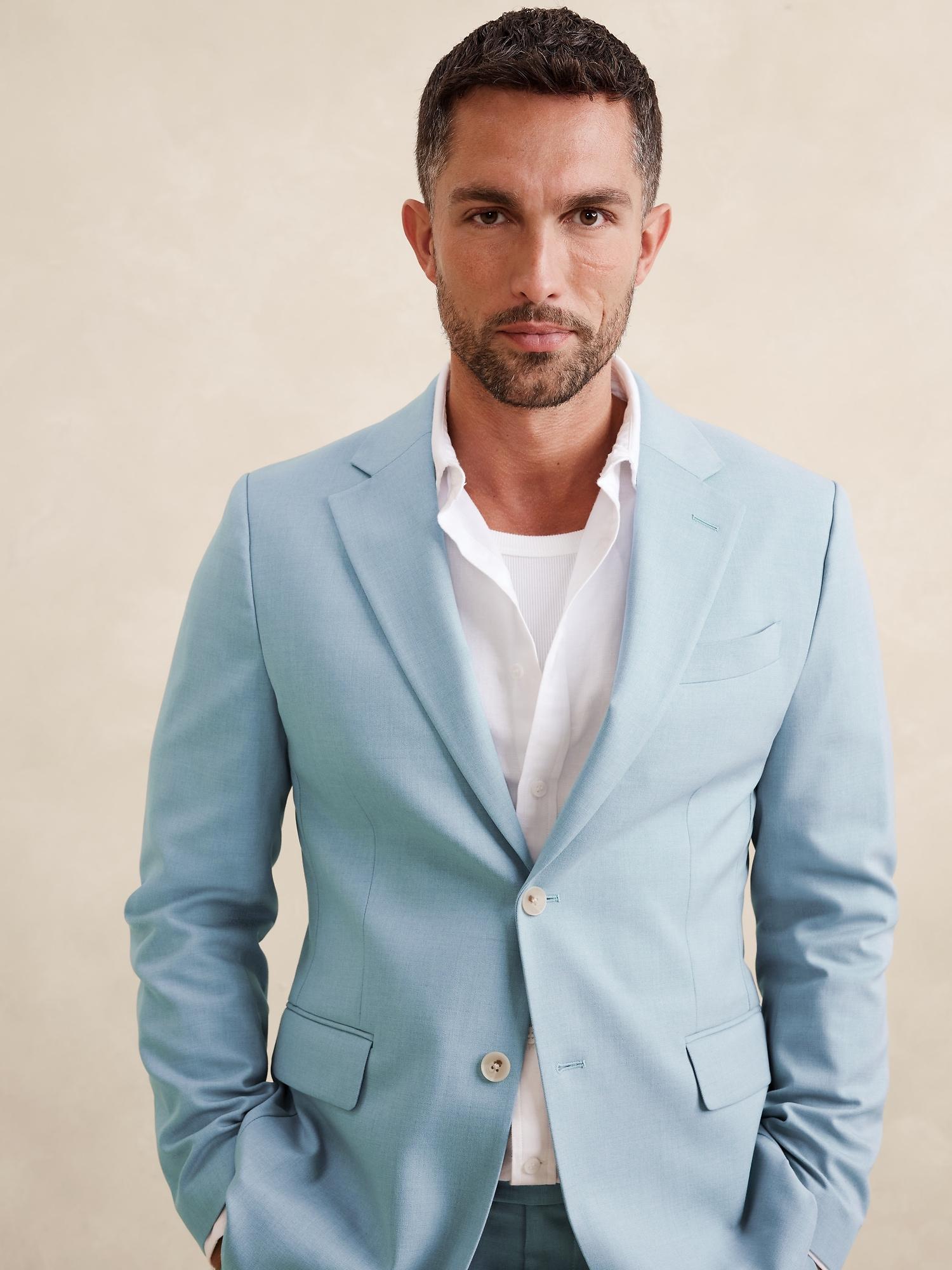 Tailored-Fit Aqua Melange Suit Jacket Product Image