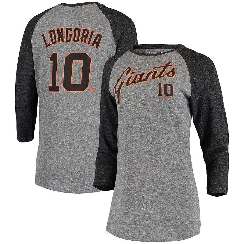 Women's 5th & Ocean by New Era Evan Longoria Gray San Francisco Giants Script Name & Number Raglan Tri-Blend 3/4-Sleeve T-Shirt,  Product Image
