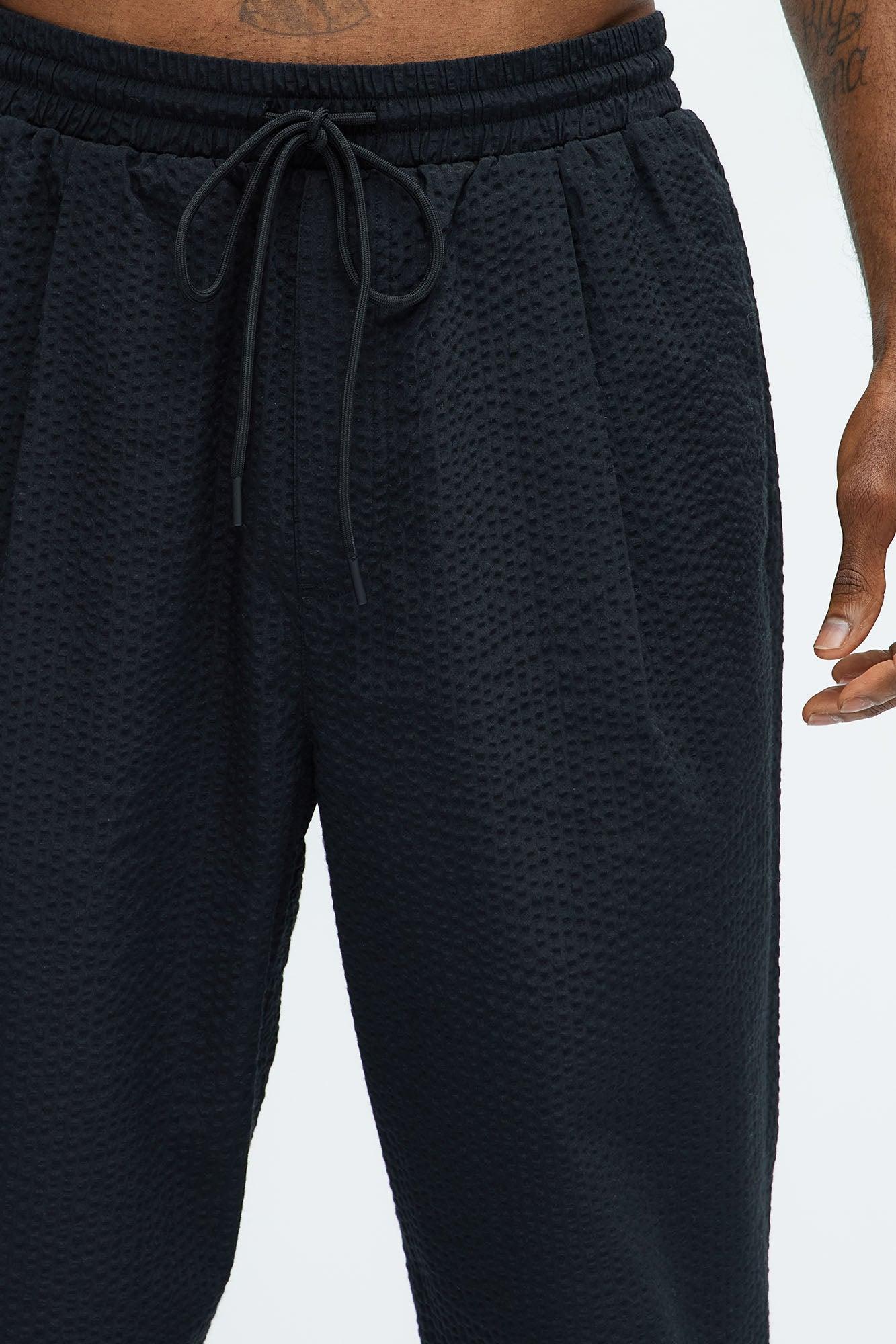 Seersucker Straight Pants - Black Product Image