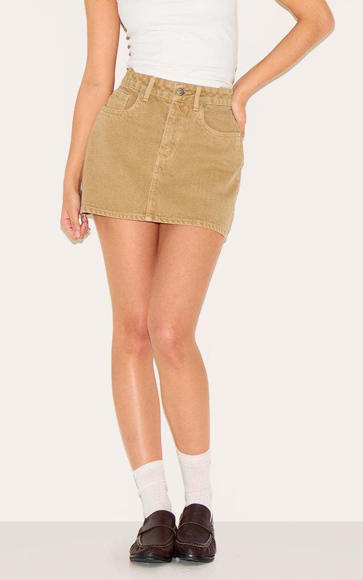 Washed Khaki Denim Mini Skirt Product Image