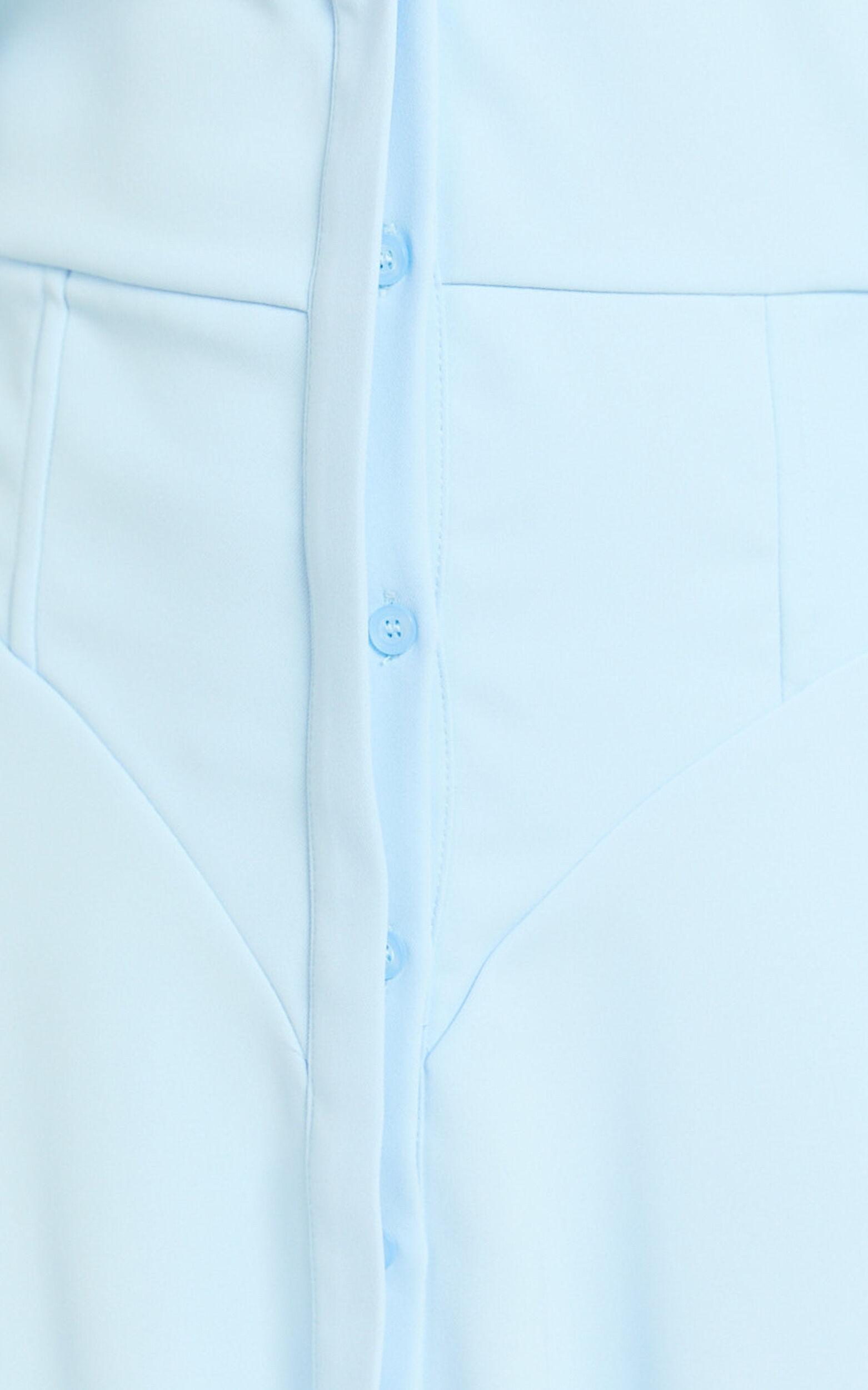 Raquel Mini Dress - Collared Long Sleeve Fit And Flare Shirt Dress in Cornflower Blue Product Image