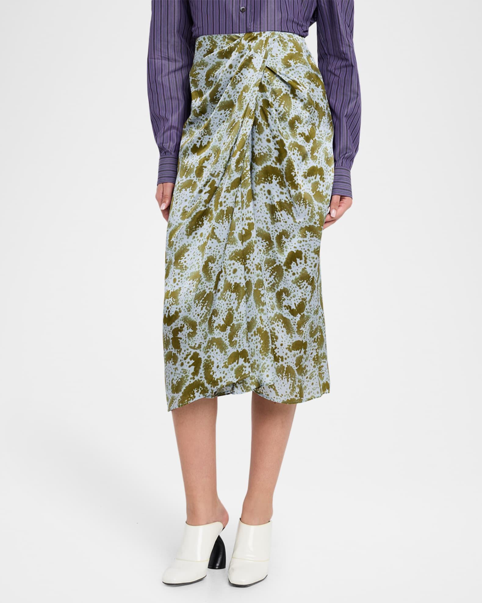 Sampa Orchid-Print Draped Silk Midi Skirt Product Image