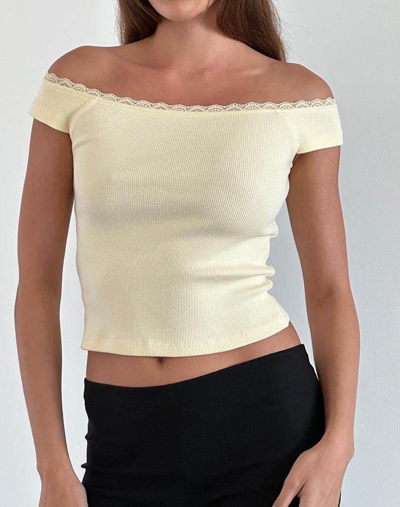 Chacha Top in Rib Lace Buttercream Female Product Image
