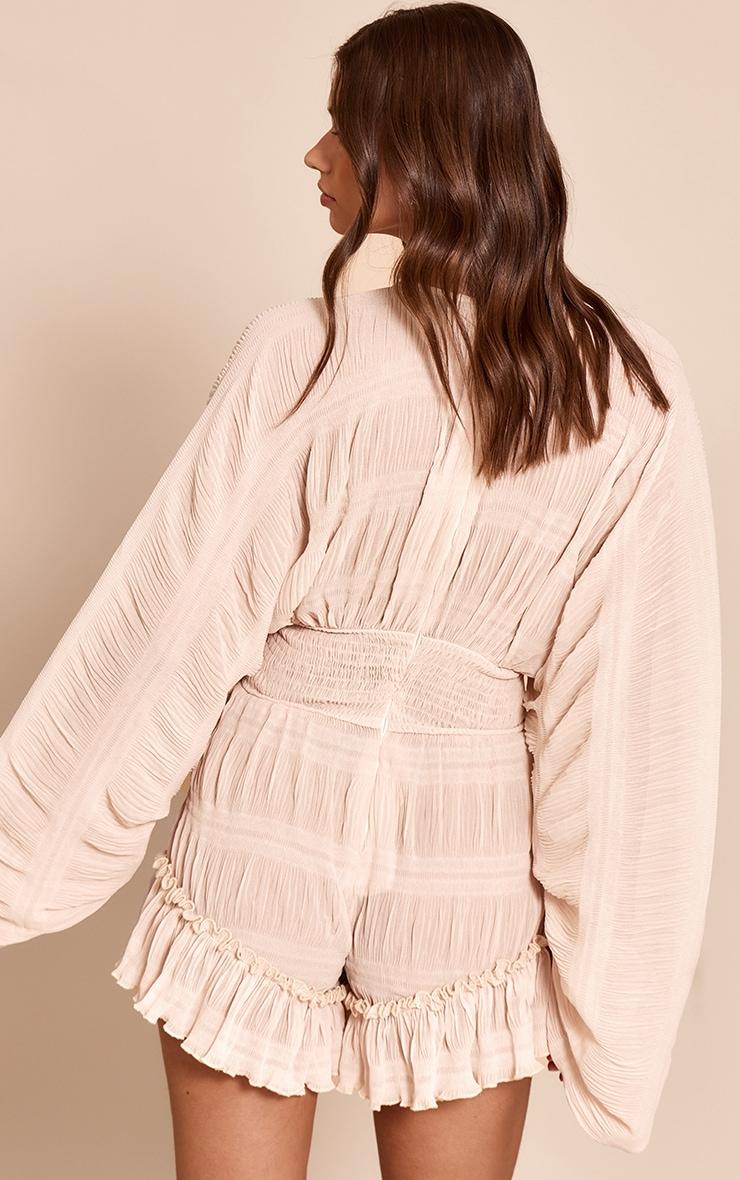 Cream Textured V Neck Frill Romper Product Image