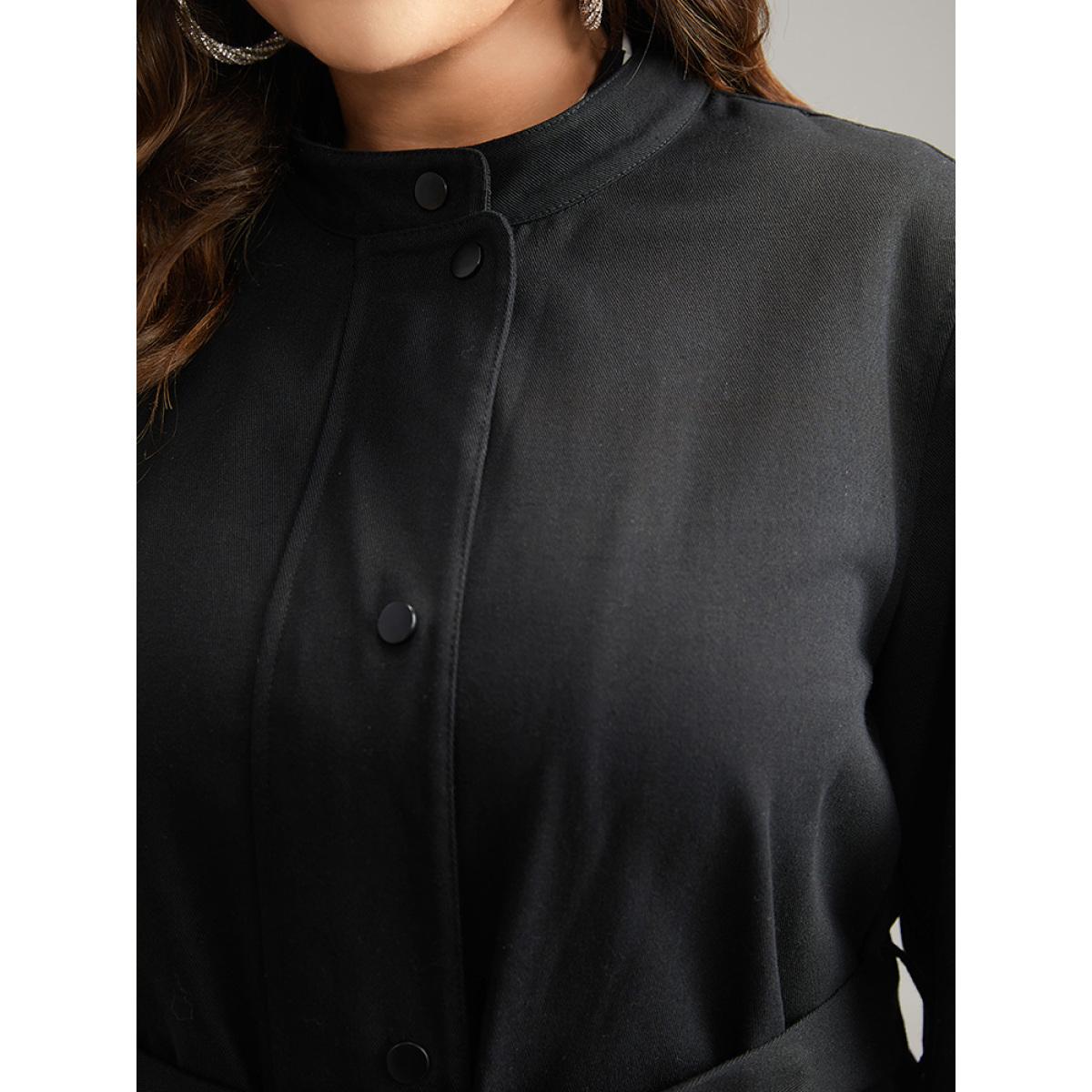 Plus Size Cotton Solid Belted Flap Pocket Coat Women Black Casual Plain Ladies Dailywear Winter Coats BloomChic 14-16/1X Product Image