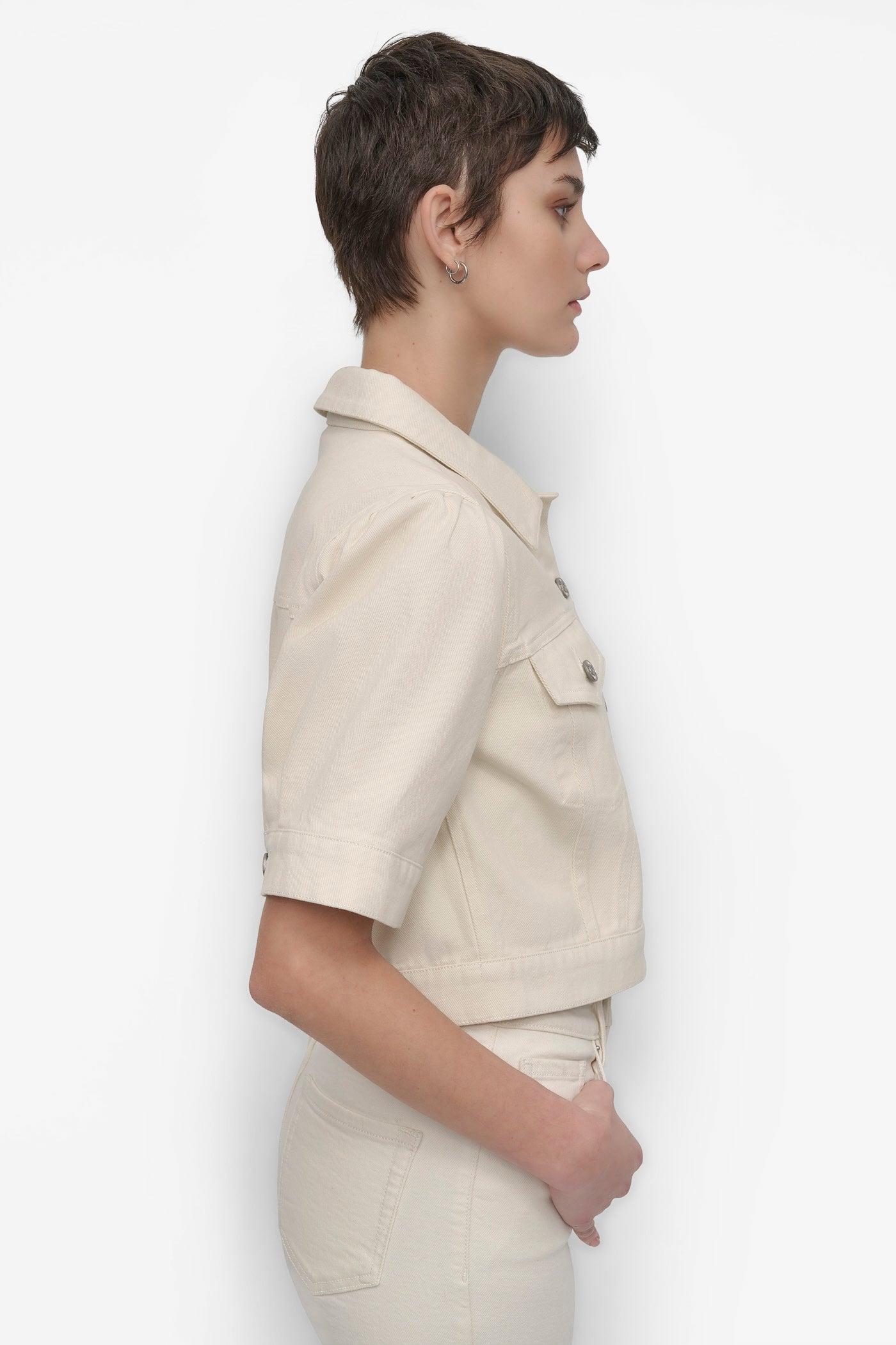 CROP PUFF SLEEVE DENIM JACKET Product Image