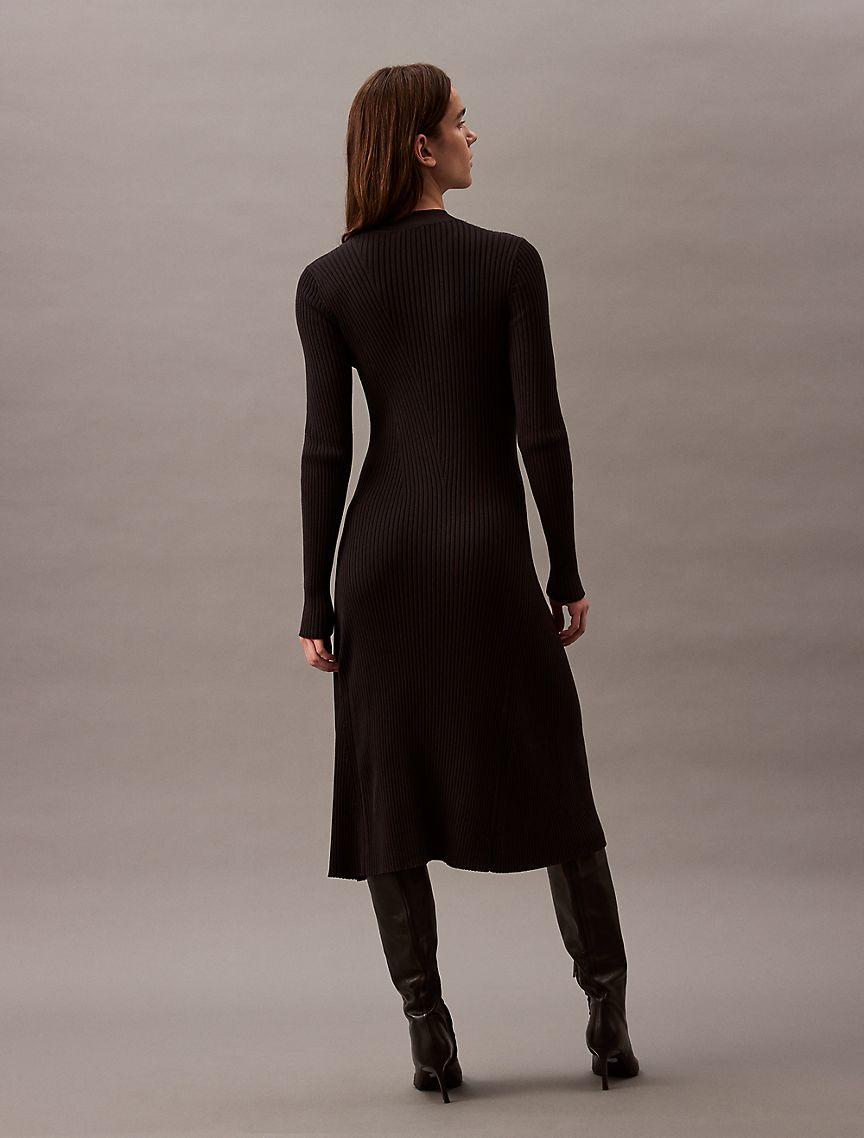 Smooth Cotton Rib Mock Neck Sweater Dress Product Image