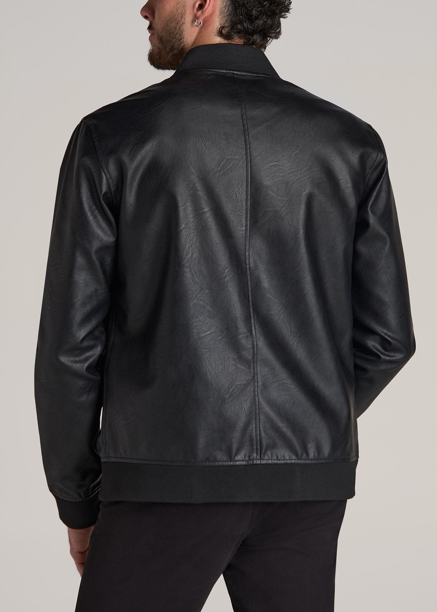 True Touch Leather Bomber Jacket for Tall Men in Black Male Product Image
