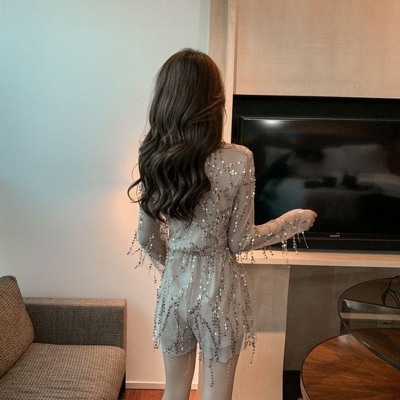 Long-Sleeve Sequined Romper Product Image