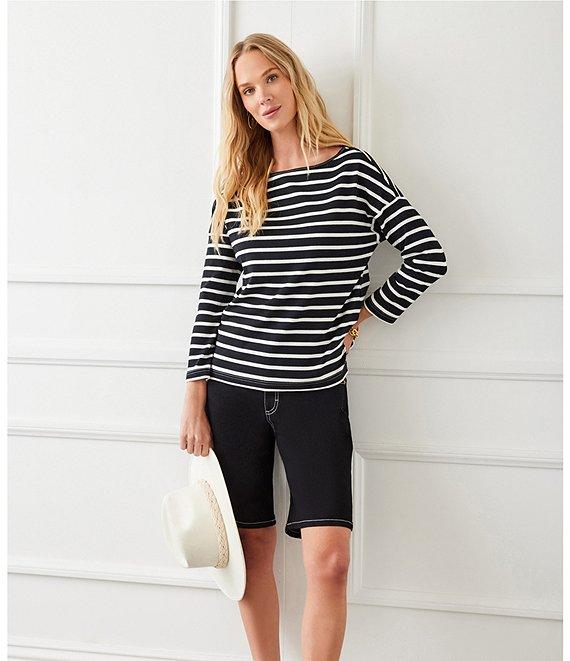 Karen Kane Boat Neck 3/4 Sleeve Striped Tee Product Image