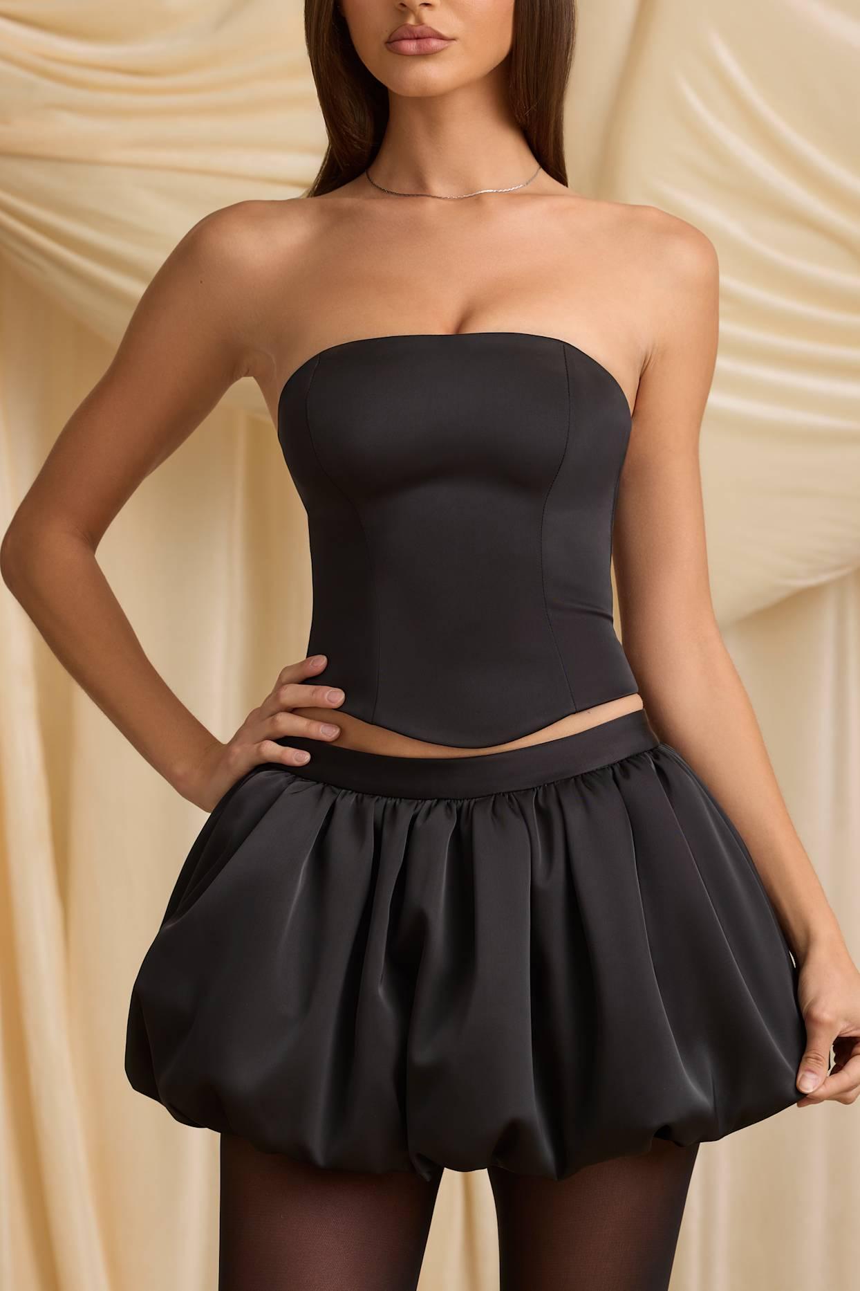 Bubble Hem Mid-Rise Mini Skirt in Black Product Image