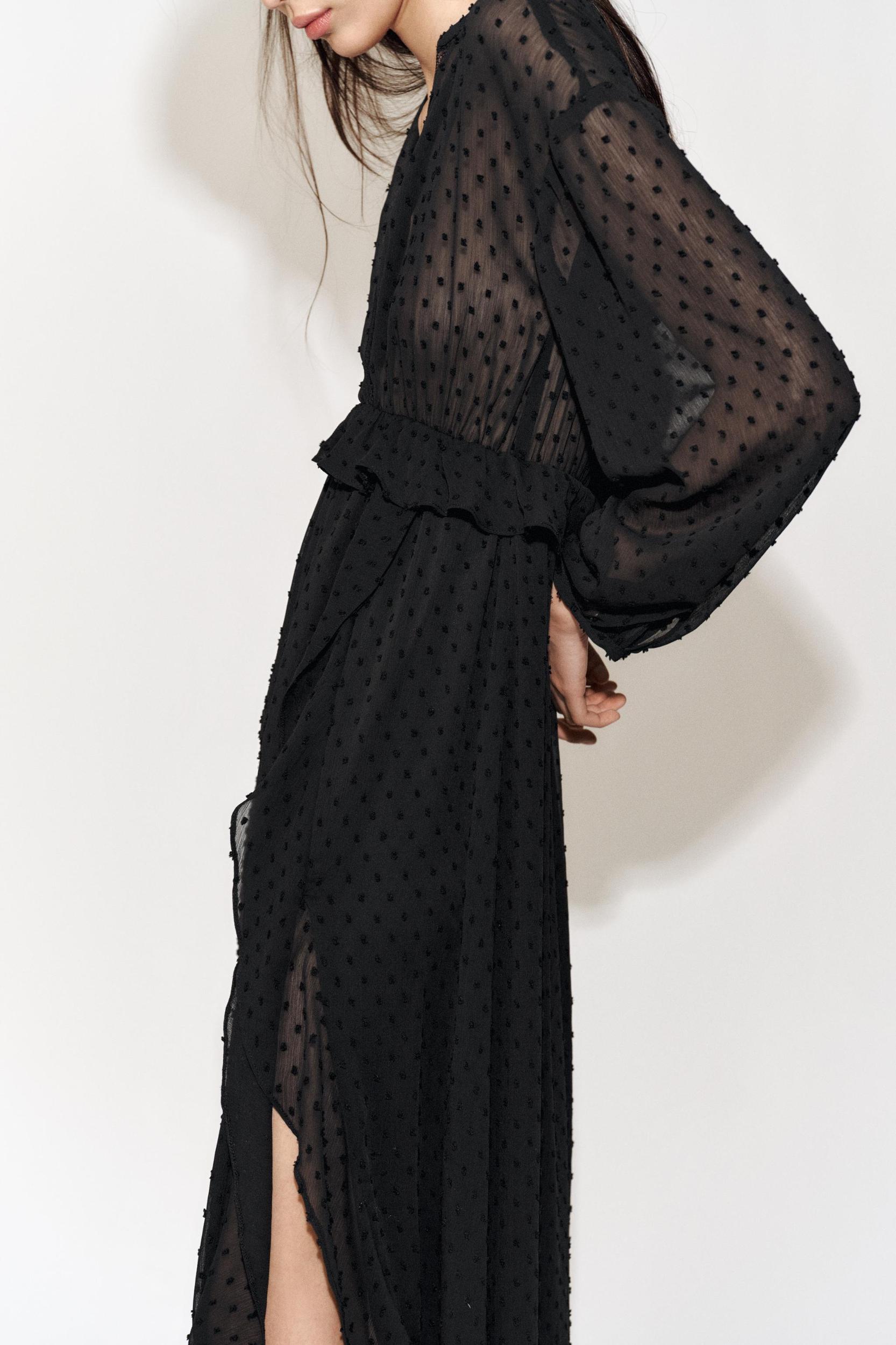 RUFFLED DOTTED MESH DRESS Product Image