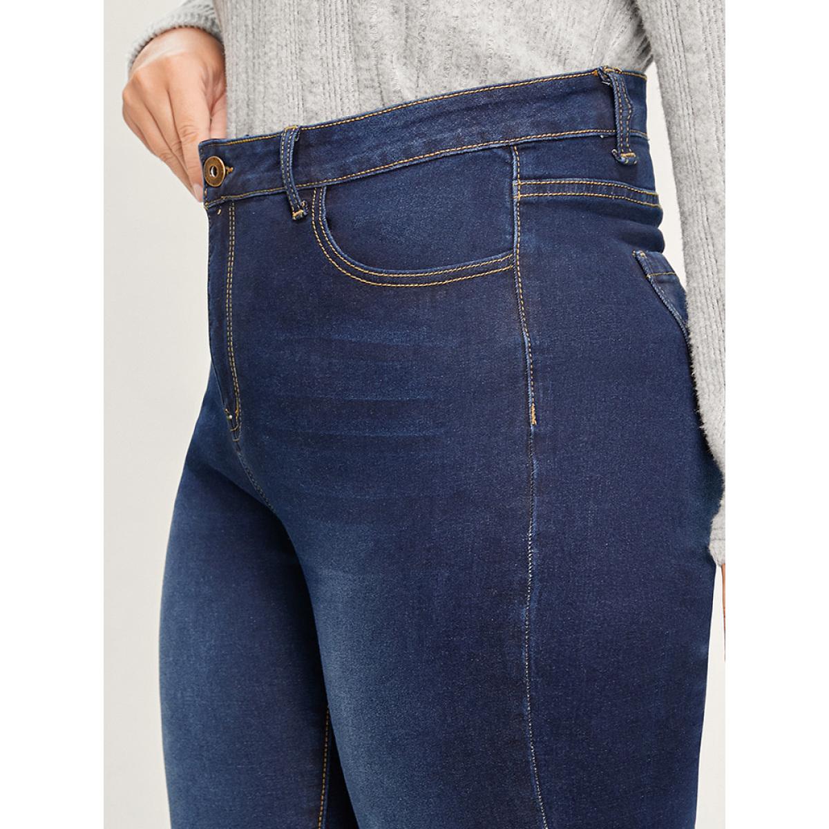 Plus Size Skinny Extremely Stretchy High Rise Dark Wash Jeans Women Indigo Casual Plain Super stretch Slanted pocket Jeans BloomChic 18/2X Product Image