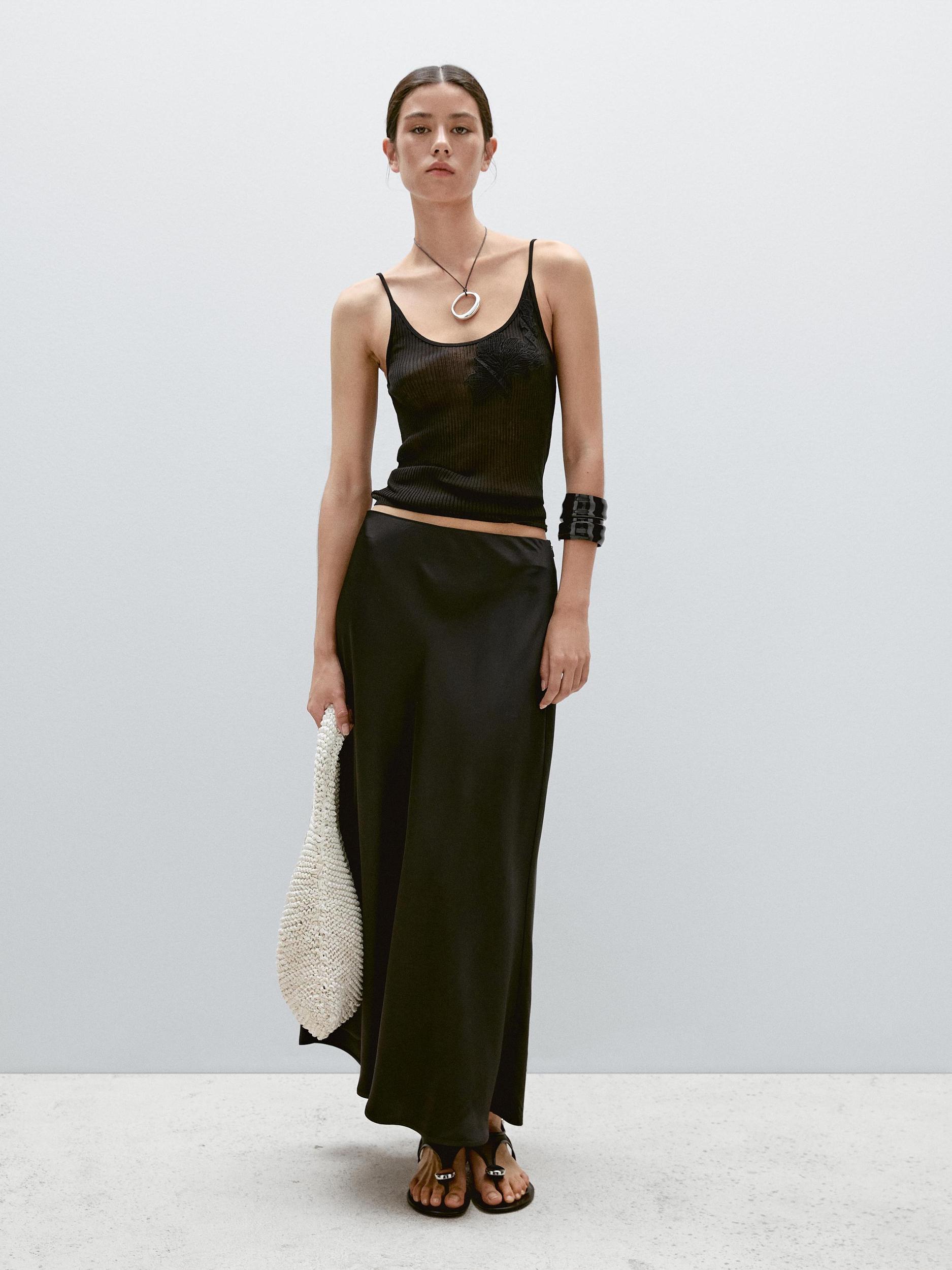 Flowing satin midi skirt Product Image