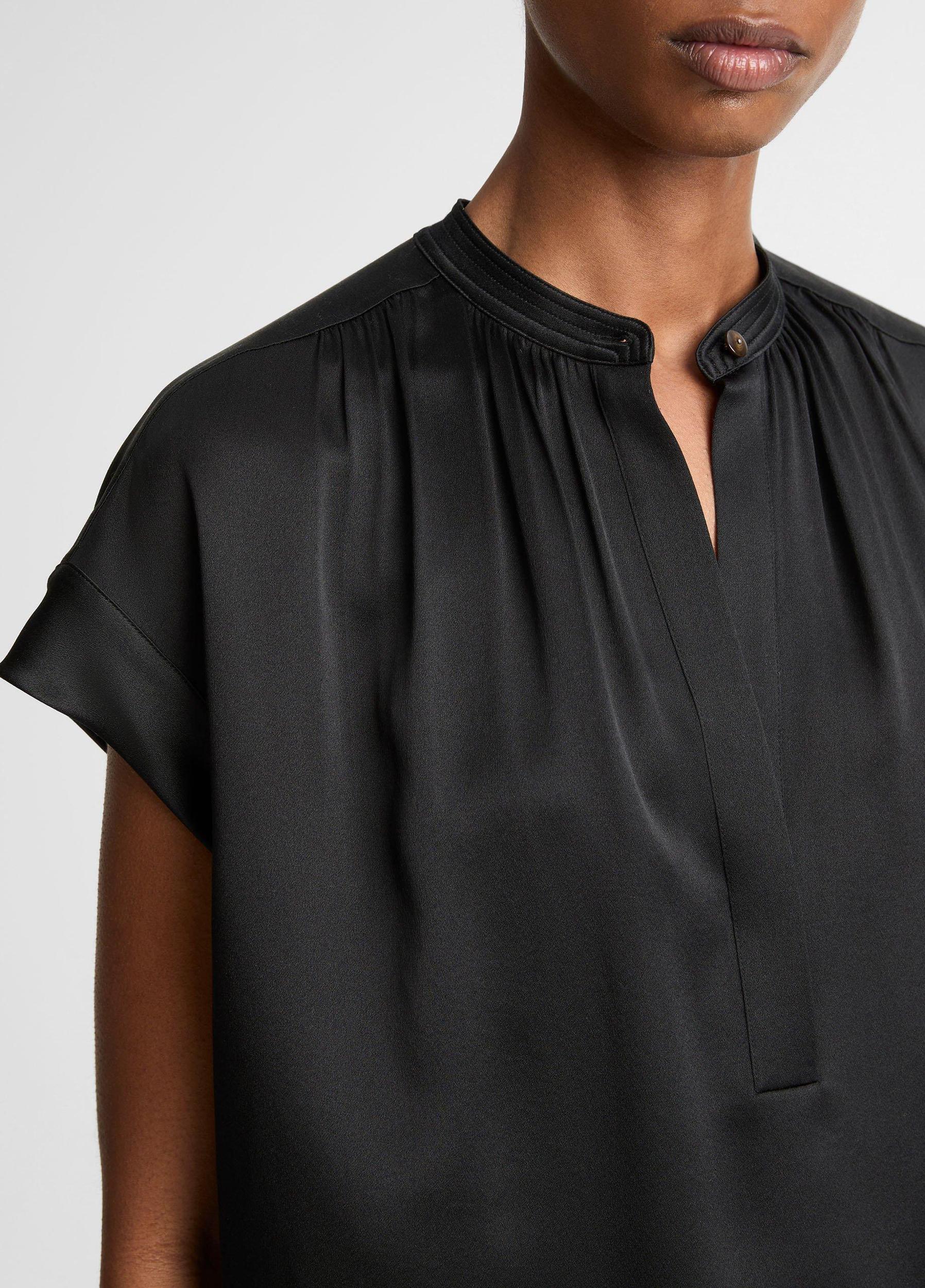 Silk Gathered Cap-Sleeve Blouse Product Image