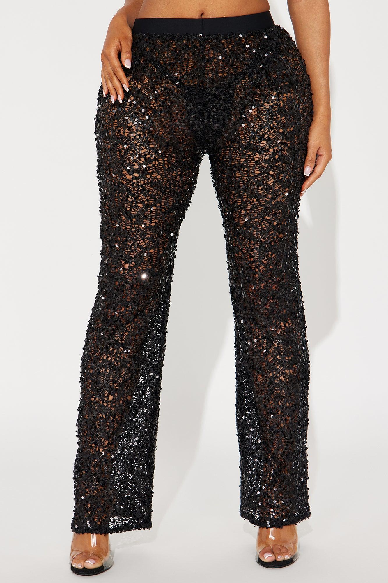 Serafina Sequin Crochet Cover Up Pants - Black Product Image