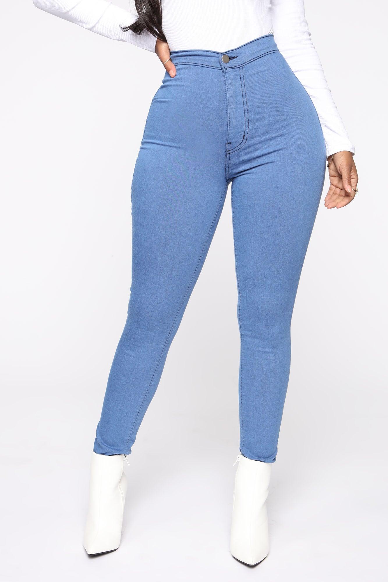 Super High Waist Denim Skinnies - Medium Blue Product Image
