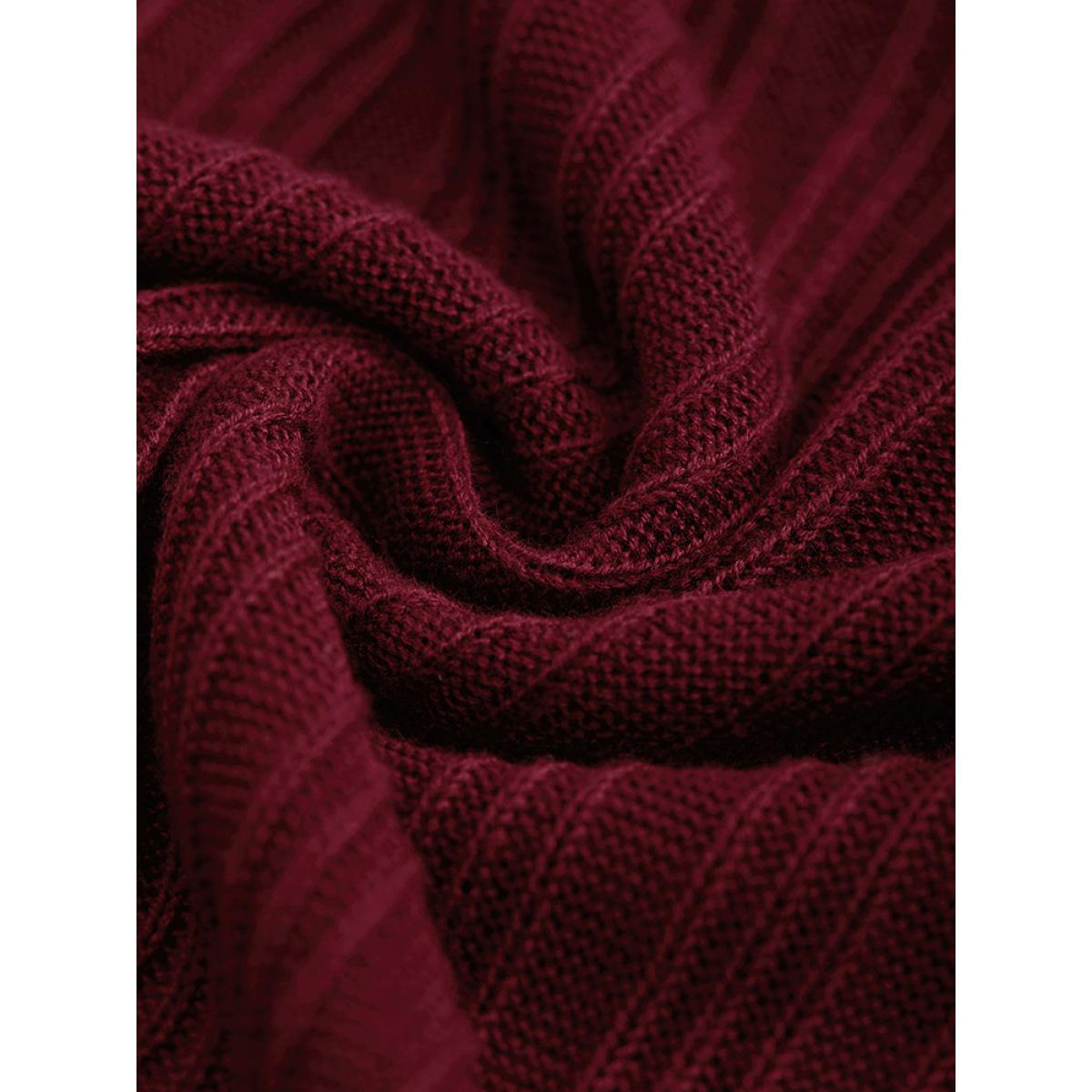 Plus Size Supersoft Essentials Plain Rib Knit Split Side Pullover Burgundy Women Casual Bodycon Long Sleeve Round Neck Dailywear Pullovers BloomChic 18-20/2X Product Image