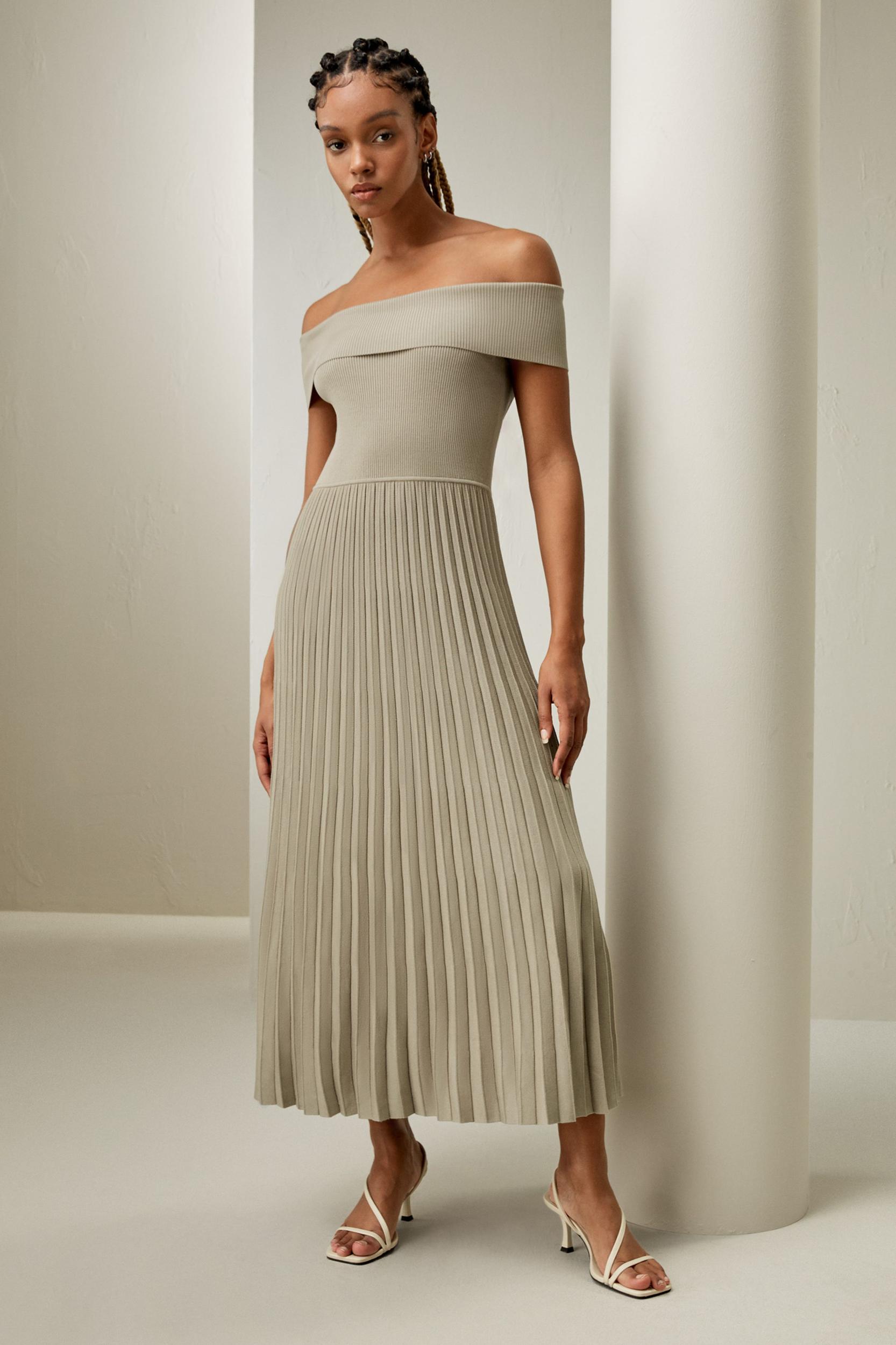 Off-Shoulder Hybrid Pleated Dress Product Image