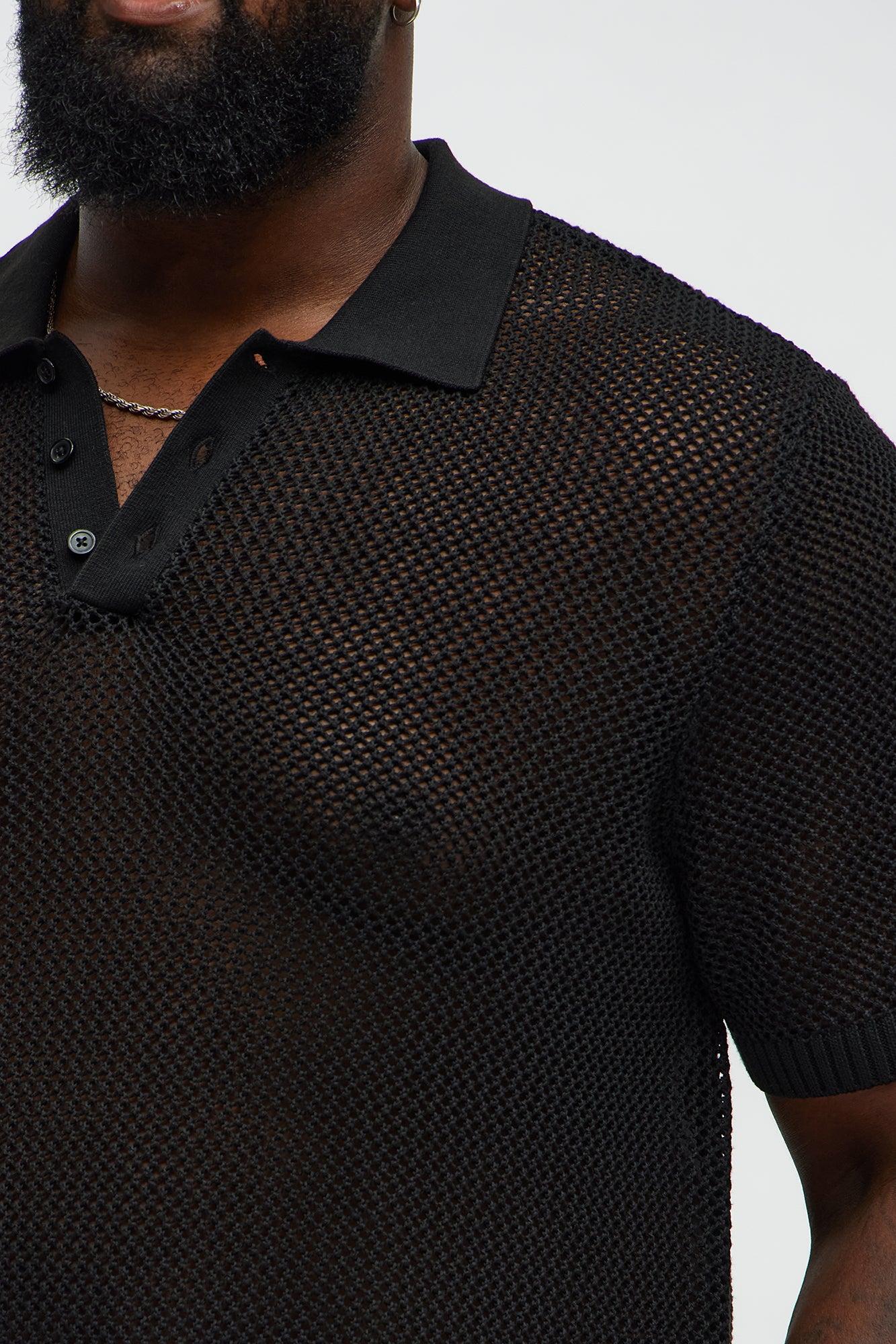 Vacation Me Please Open Knit Polo - Black Product Image