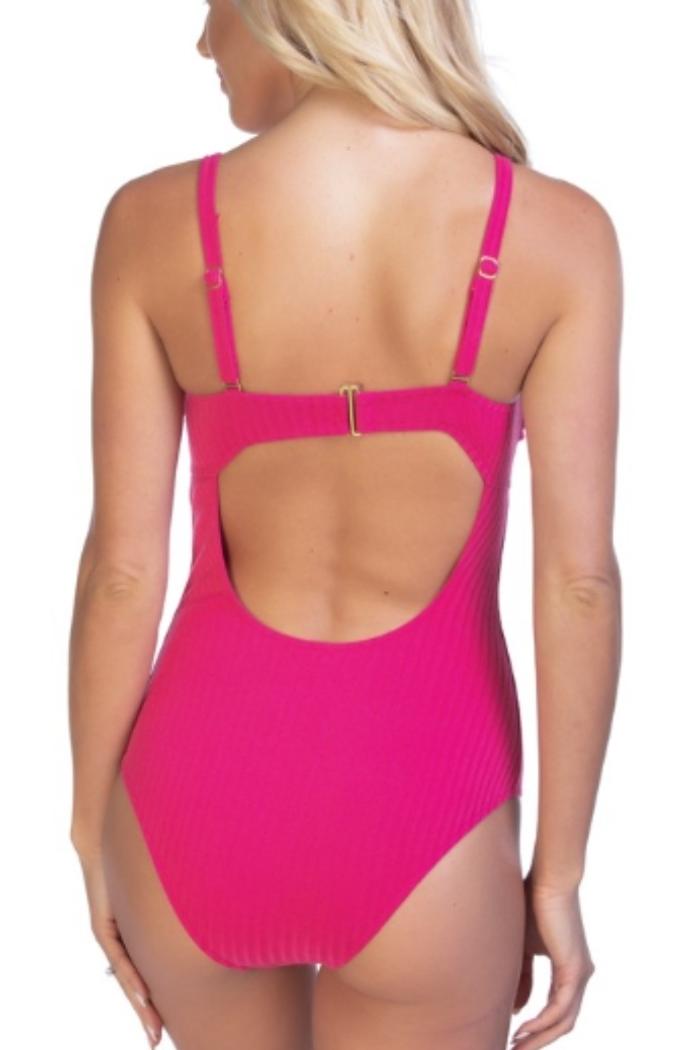 Ribbed Pink One Piece Swimsuit Product Image