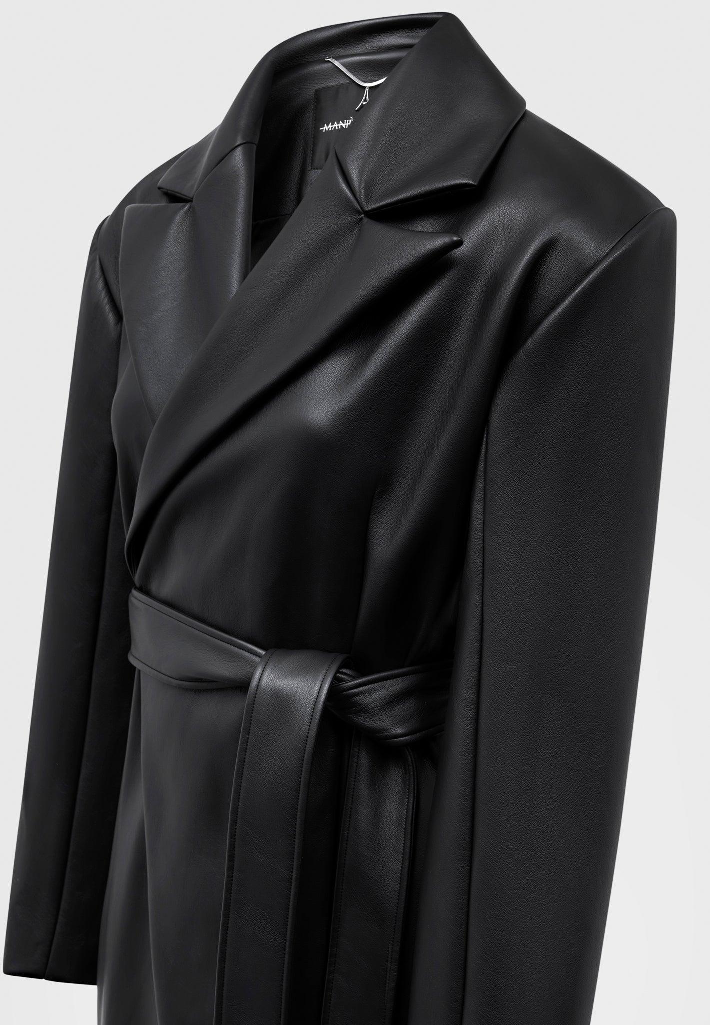 Leather Asymmetric Tailored Longline Coat - Black Female Product Image
