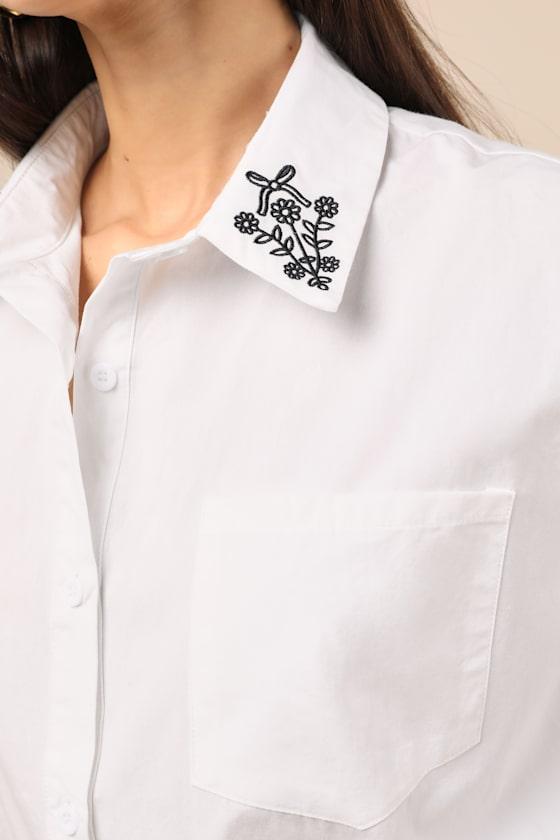 Chic Flourishment White Embroidered Button-Up Top Product Image
