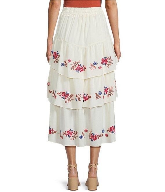 C&V Chelsea & Violet Embroidered Floral Detail Tiered Midi Skirt Product Image