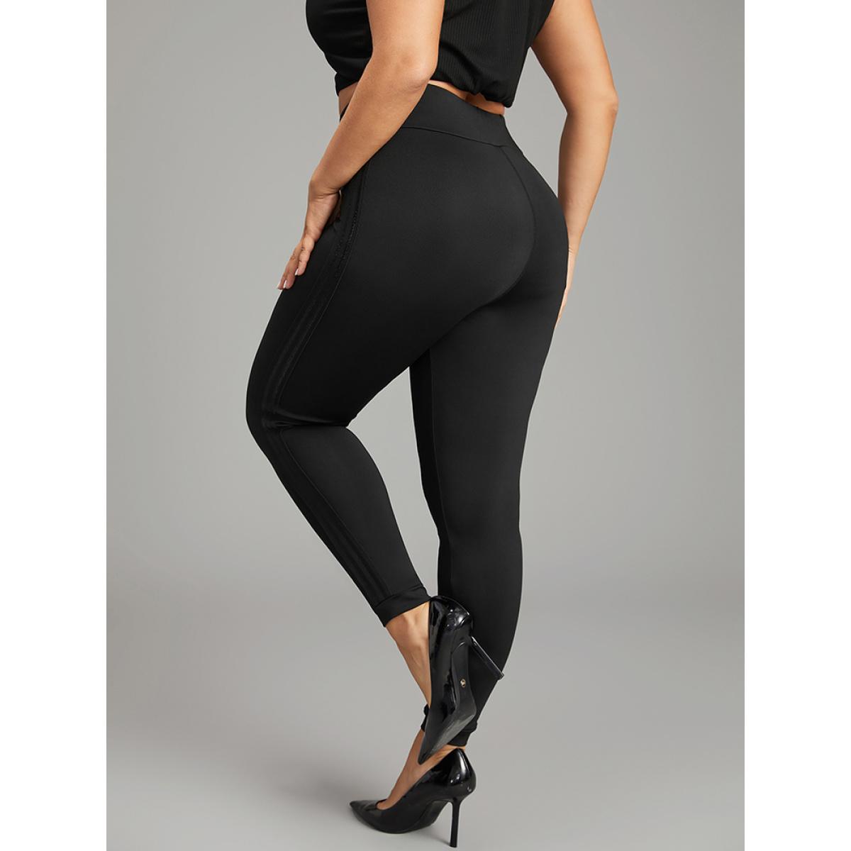 Plus Size Wideband Waist Contrast Webbing Leggings Women Black Casual High stretch Skinny High Rise Dailywear Leggings BloomChic 10/M Product Image