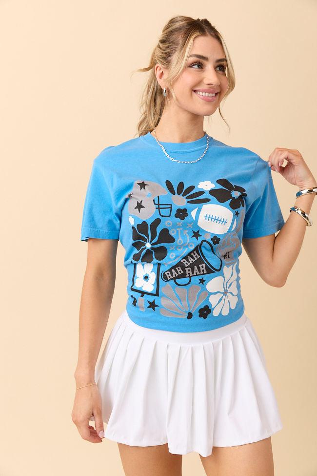 Floral Football Icon Print Blue Graphic Tee Product Image