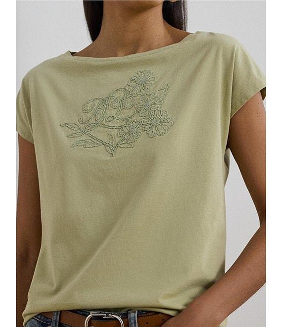 Lauren Ralph Lauren Boat Neck Short Sleeve Embroidered Tee Product Image