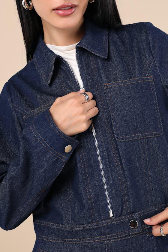 Isidore Dark Wash Collared Chore Jacket Product Image