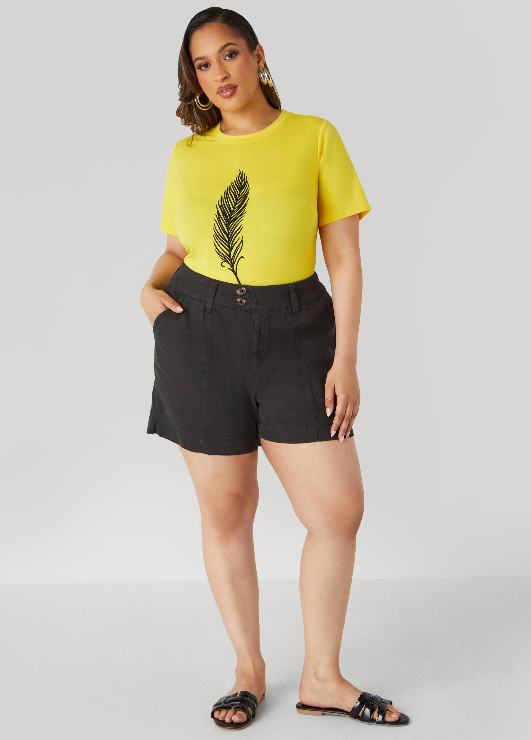 Plus Size Button Front Denim Shorts Ashley Stewart Product Image